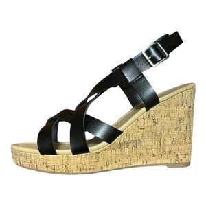 Torrid Ankle Strap Black Strappy Cork Wedge Sandals Size 10.5​
